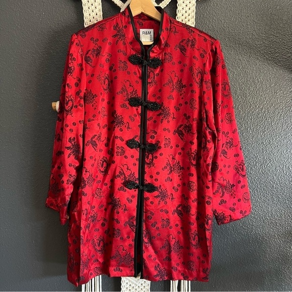 R&M Richards Jackets & Blazers - Vintage Karen Kwong R&M Richards Asian Oriental Red Kimono Cardigan 14 USA